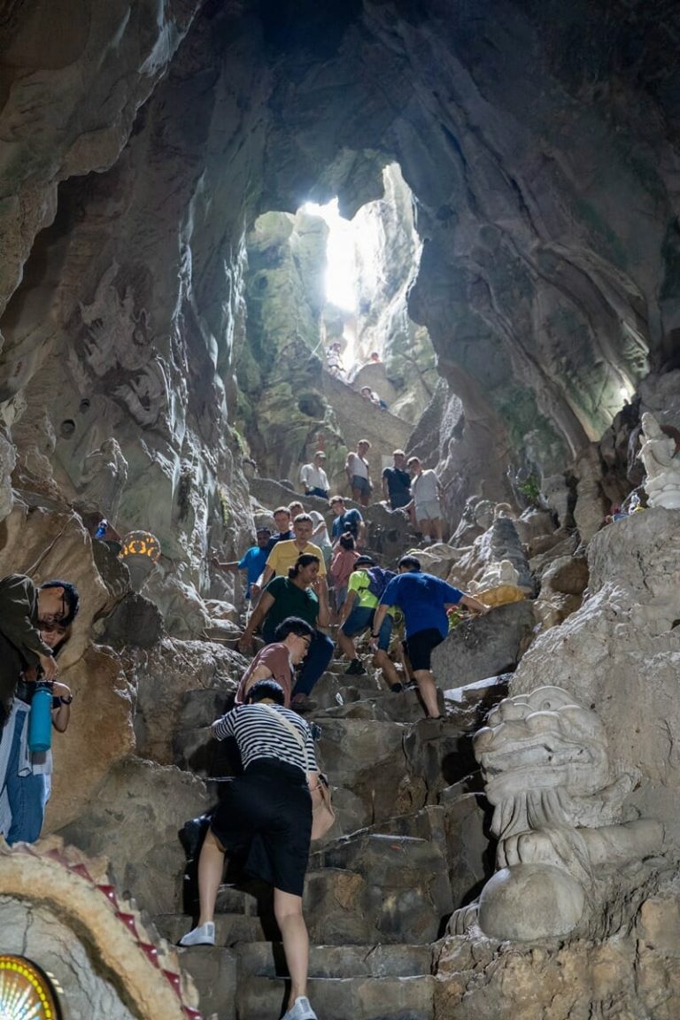 LINH UNG PAGODA - MARBLE MOUTAIN - HOI AN Small group < 14 pax, pickup from Danang 24 climbing-steps-at-a-cave-in-the-marble-mountains-in-vietnam